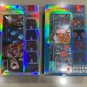 NEW 2 packs of 4 tattoo Ed Hardy Boxer Briefs 4 Pack Large !!2 packs!!